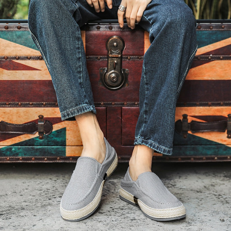 Mocassini da uomo in lino – Slip-on con punta tonda e cucitura moc-toe