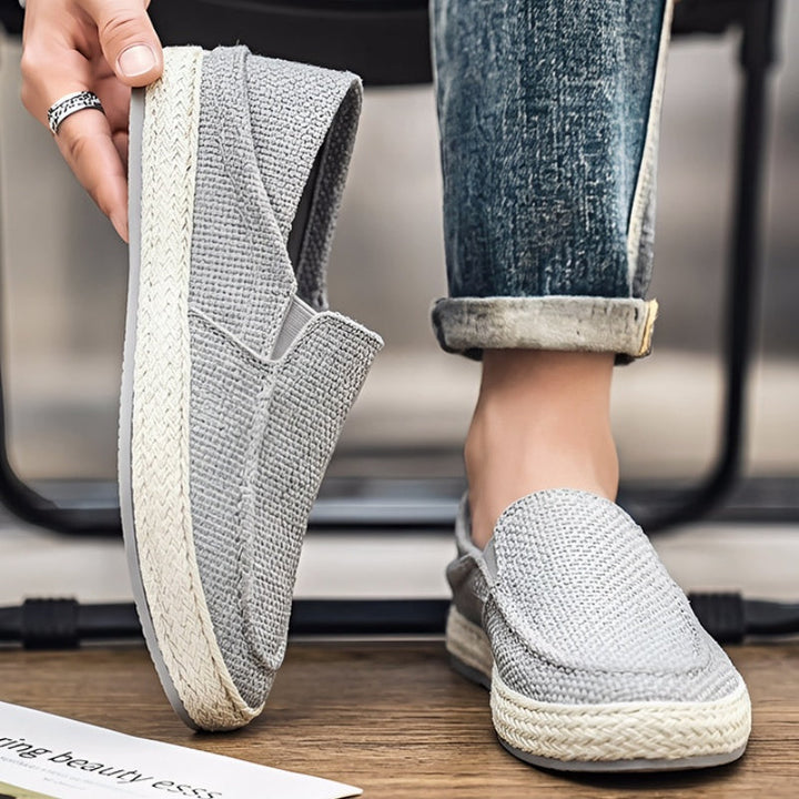 Mocassini da uomo in lino – Slip-on con punta tonda e cucitura moc-toe