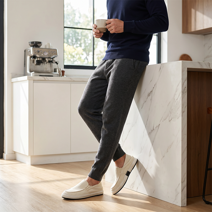 Mocassini da uomo in lino – Slip-on con punta tonda e cucitura moc-toe