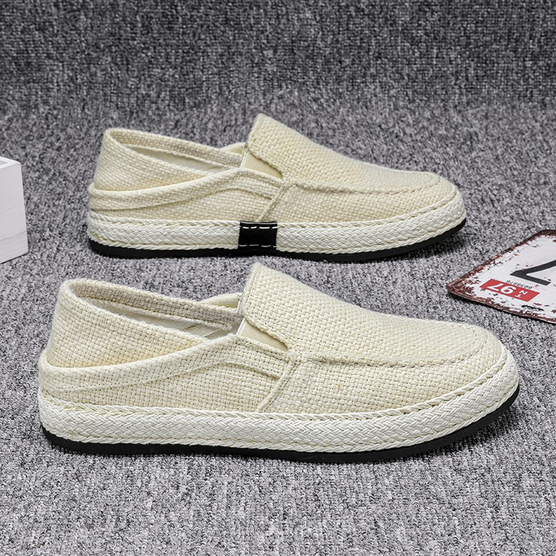 Mocassini da uomo in lino – Slip-on con punta tonda e cucitura moc-toe