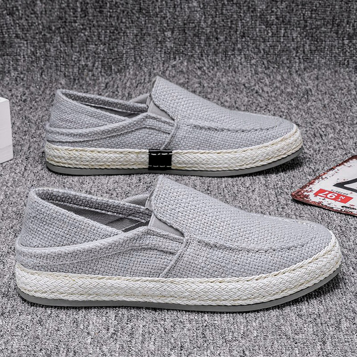 Mocassini da uomo in lino – Slip-on con punta tonda e cucitura moc-toe