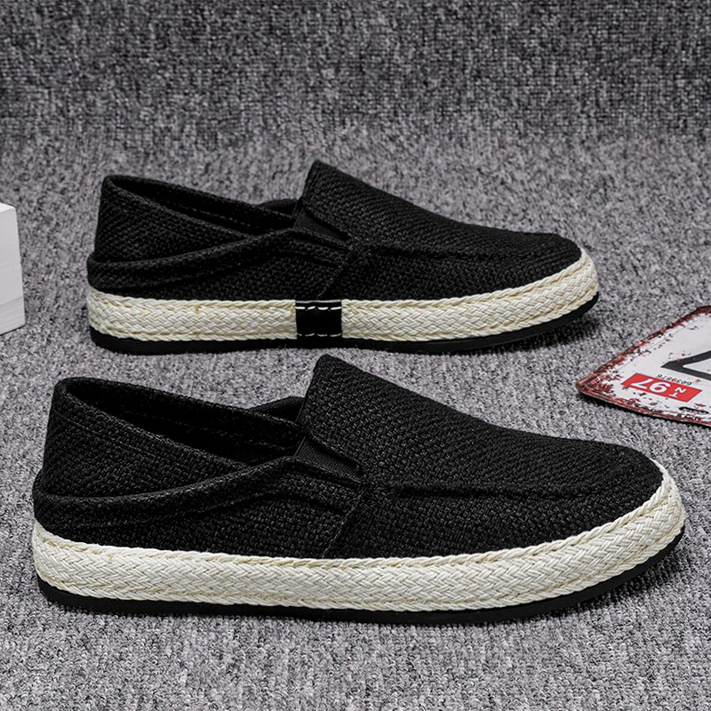 Mocassini da uomo in lino – Slip-on con punta tonda e cucitura moc-toe
