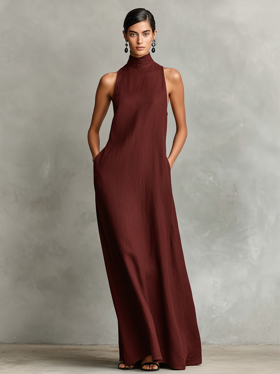 Abito lungo donna con collo alto – silhouette fluida ed elegante