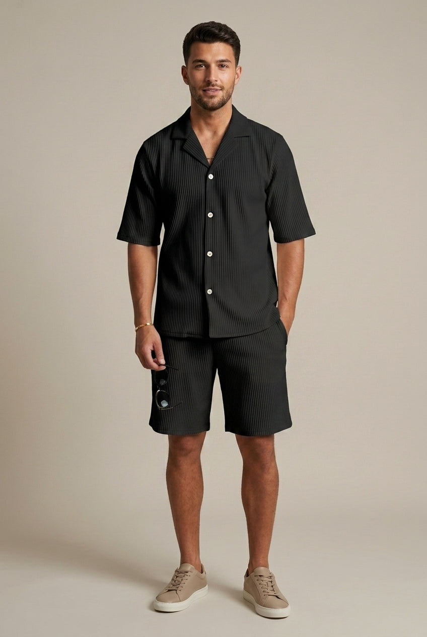 Completo Uomo Due Pezzi Costellato – Camicia a Maniche Corte e Pantaloni con Coulisse