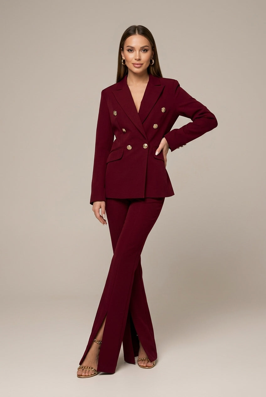 Tailleur donna doppiopetto – blazer con scollo a V e pantaloni svasati