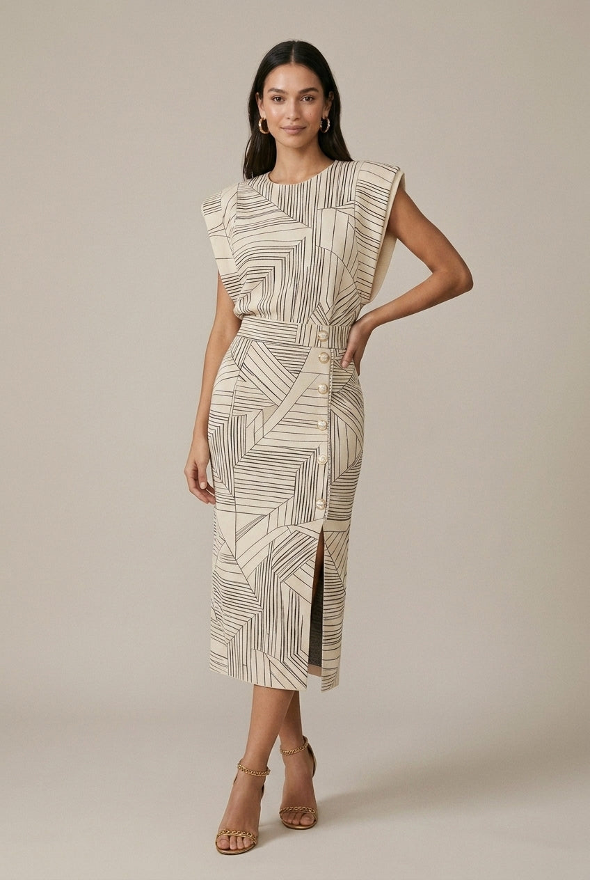 Completo Due Pezzi Donna – Top Senza Maniche e Gonna Midi Strutturata