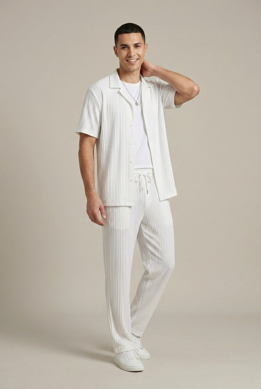 Completo Uomo Due Pezzi – Camicia Testurizzata e Pantaloni con Coulisse