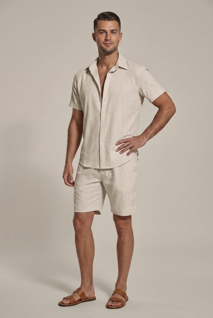 Ensemble Lin Homme Chemise et Short – Coupe Décontractée