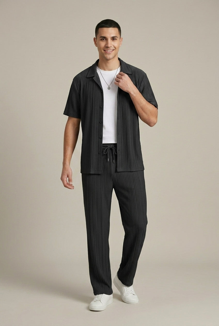 Completo Uomo Due Pezzi – Camicia Testurizzata e Pantaloni con Coulisse