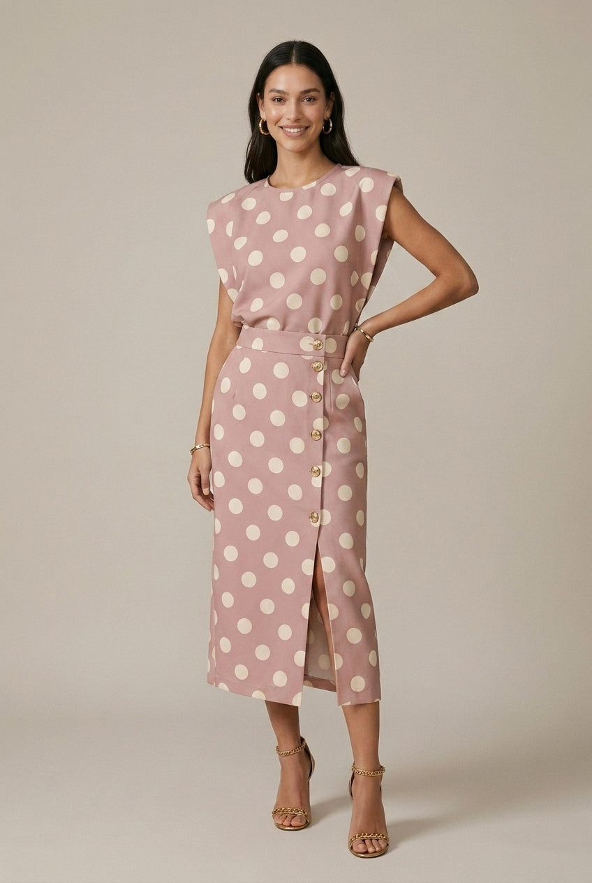 Completo Due Pezzi Donna – Top Senza Maniche e Gonna Midi Strutturata