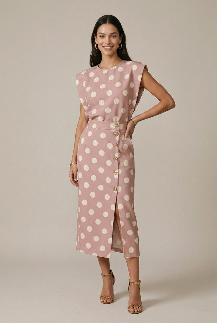 Completo Due Pezzi Donna – Top Senza Maniche e Gonna Midi Strutturata