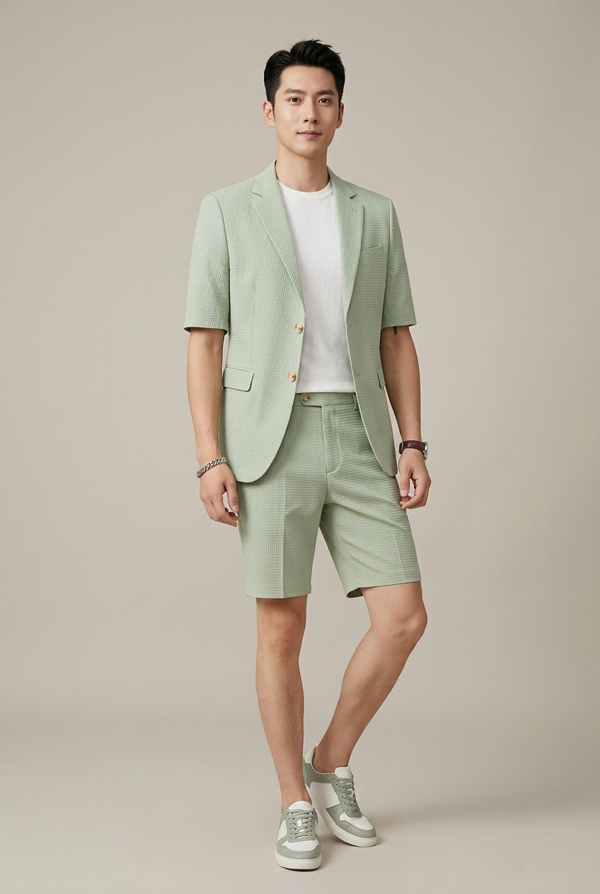 Ensemble Homme Blazer Manches Courtes – Duo Veste et Short Tissé Structuré