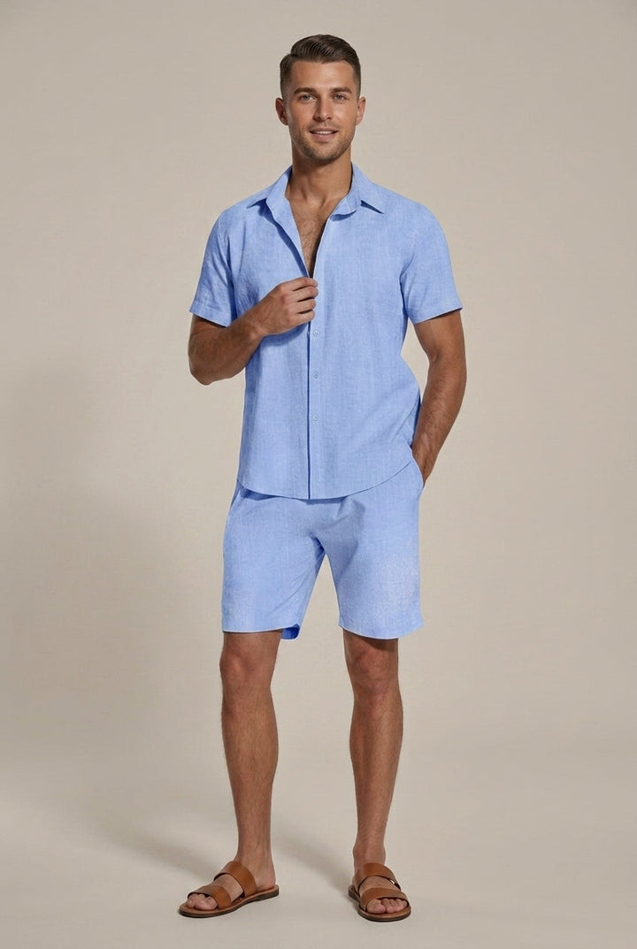 Ensemble Lin Homme Chemise et Short – Coupe Décontractée