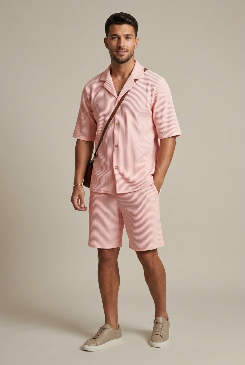 Completo Uomo Due Pezzi Costellato – Camicia a Maniche Corte e Pantaloni con Coulisse