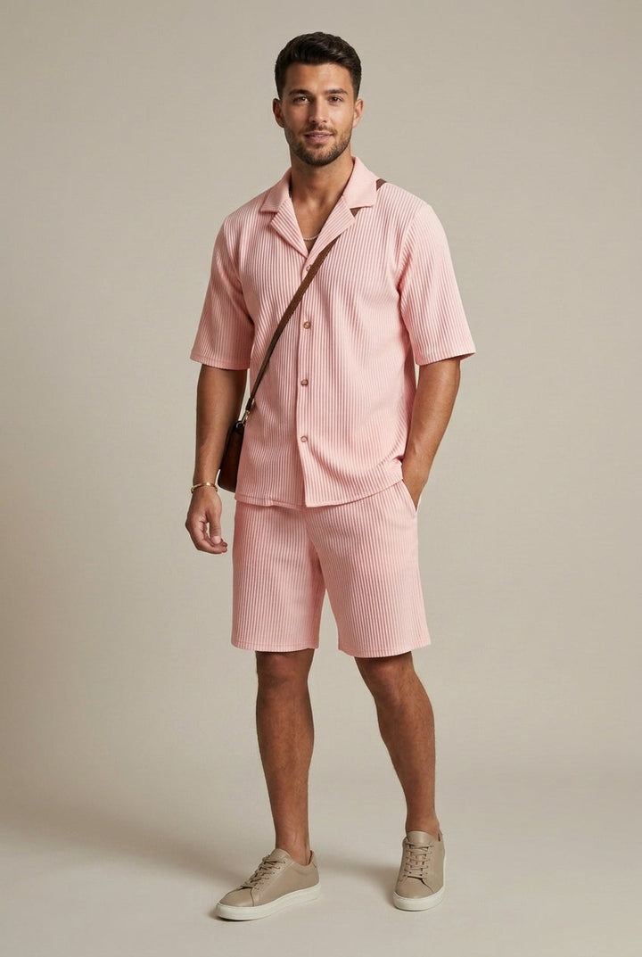 Completo Uomo Due Pezzi Costellato – Camicia a Maniche Corte e Pantaloni con Coulisse
