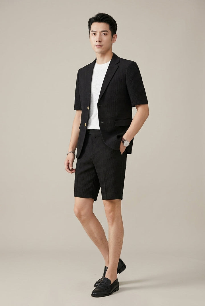 Ensemble Homme Blazer Manches Courtes – Duo Veste et Short Tissé Structuré
