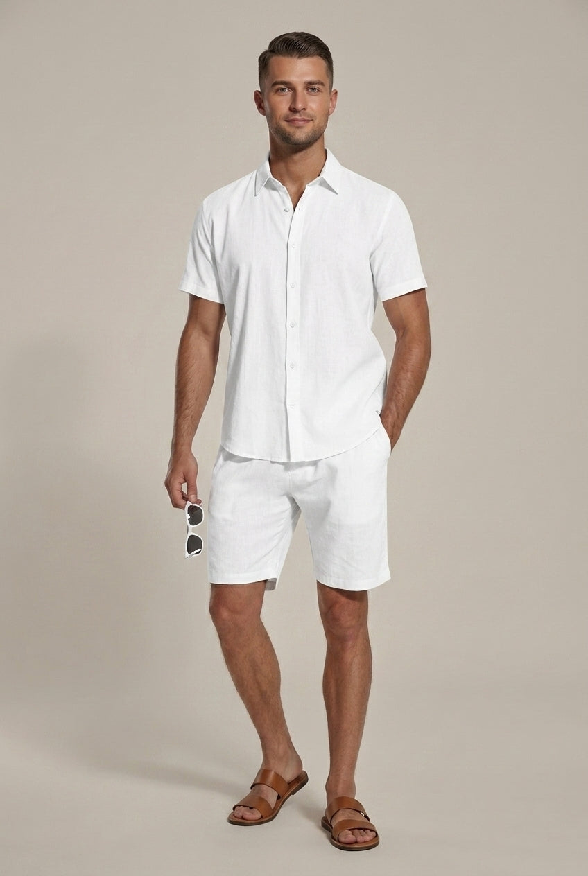 Ensemble Lin Homme Chemise et Short – Coupe Décontractée
