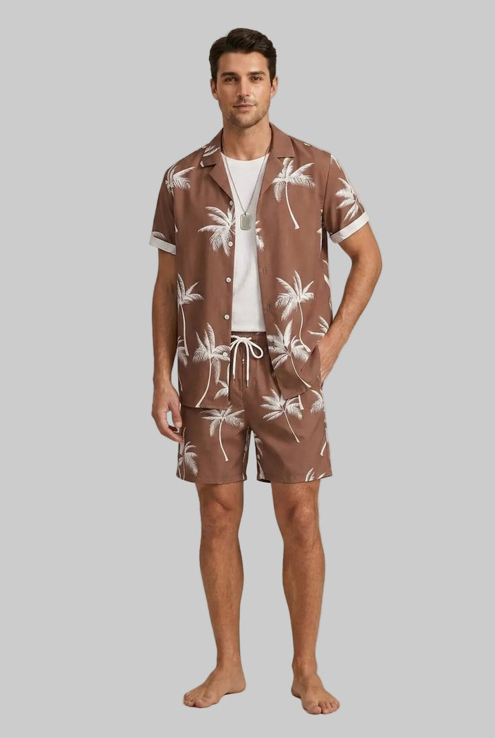 Men's Two-Piece Set – Palm Tree Print Shirt and Shorts