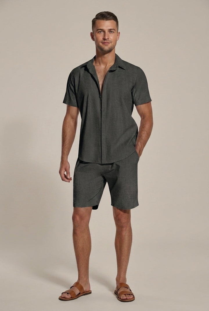 Ensemble Lin Homme Chemise et Short – Coupe Décontractée
