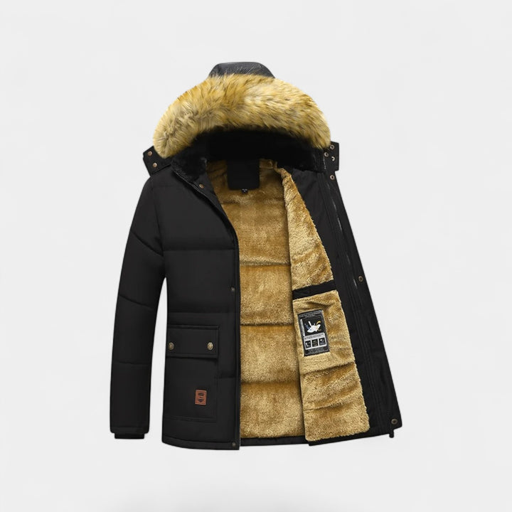 Parka uomo in cotone con fodera in pile – cappuccio con collo in pelliccia