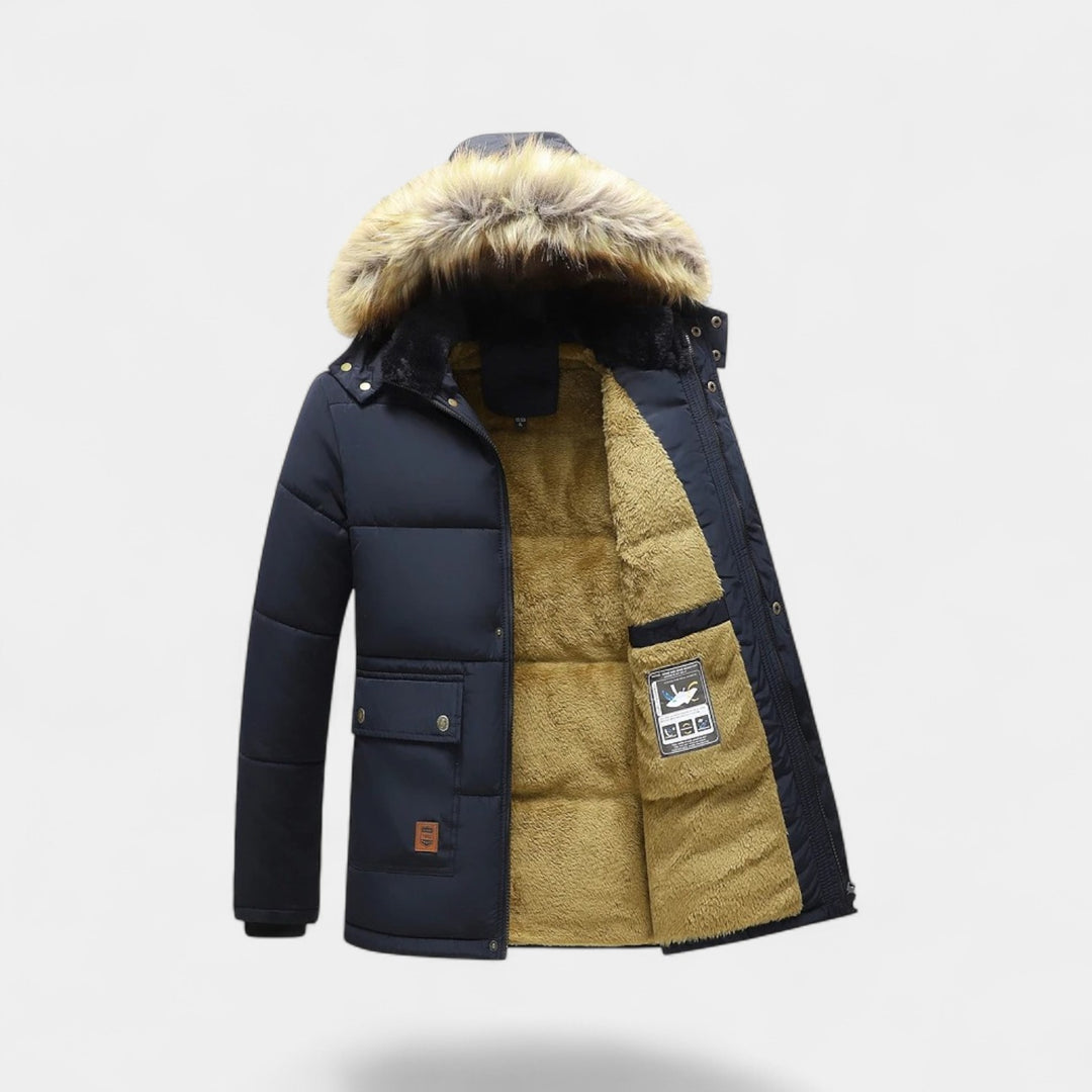 Parka uomo in cotone con fodera in pile – cappuccio con collo in pelliccia