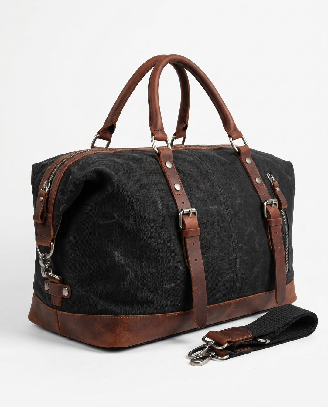 Sac de Voyage Homme – Toile Cirée et Cuir Pleine Fleur