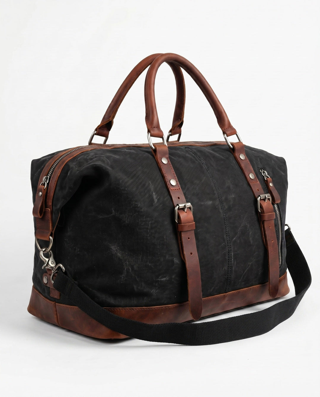 Sac de Voyage Homme – Toile Cirée et Cuir Pleine Fleur