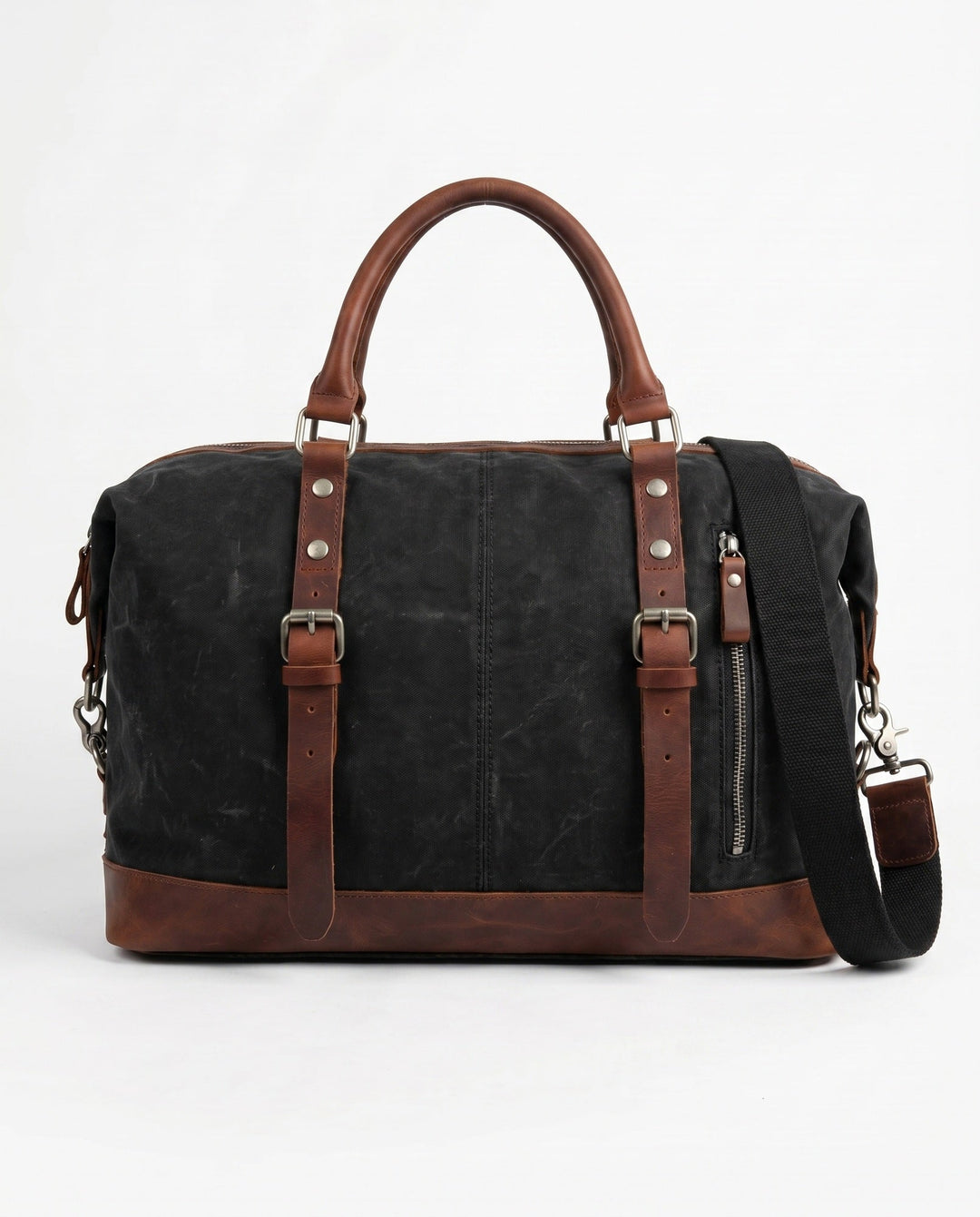 Sac de Voyage Homme – Toile Cirée et Cuir Pleine Fleur