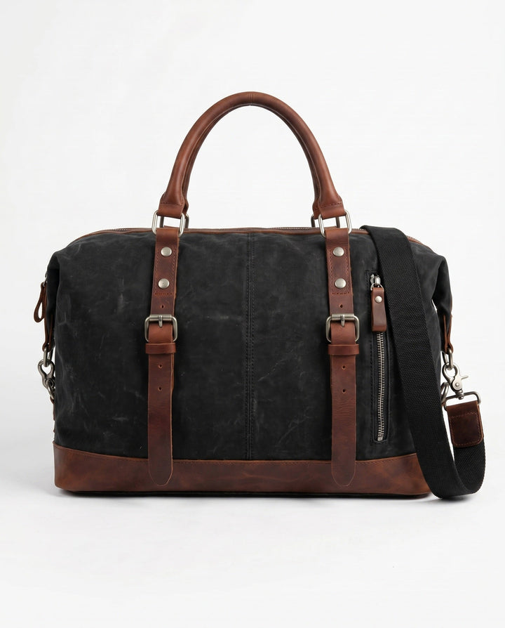 Sac de Voyage Homme – Toile Cirée et Cuir Pleine Fleur
