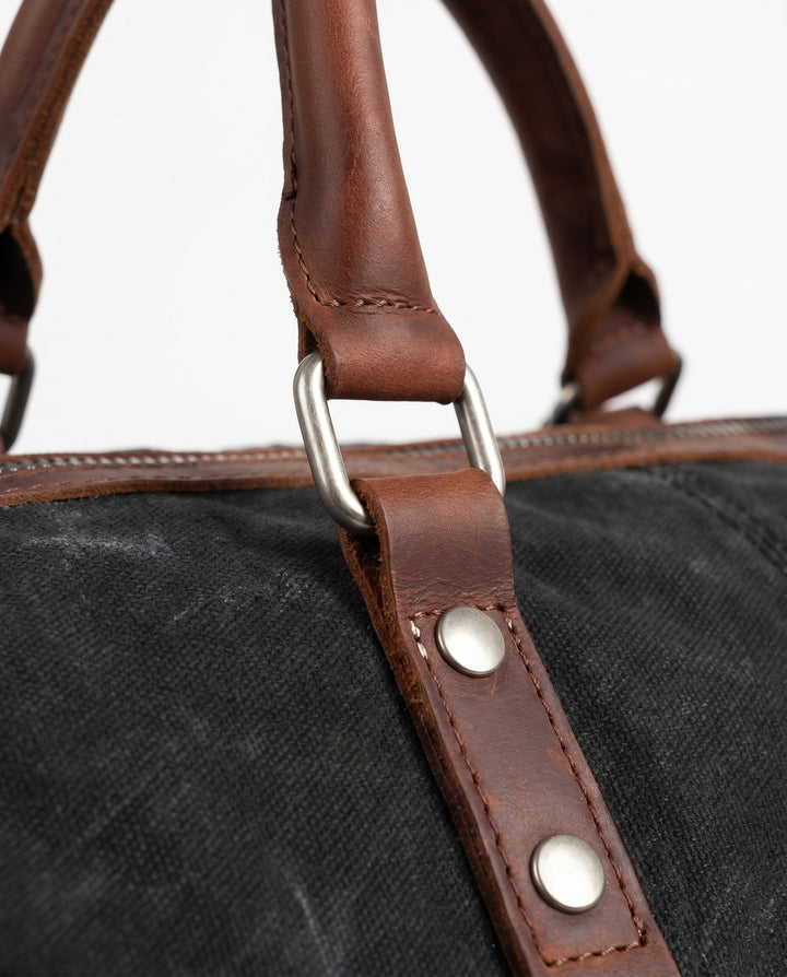 Sac de Voyage Homme – Toile Cirée et Cuir Pleine Fleur