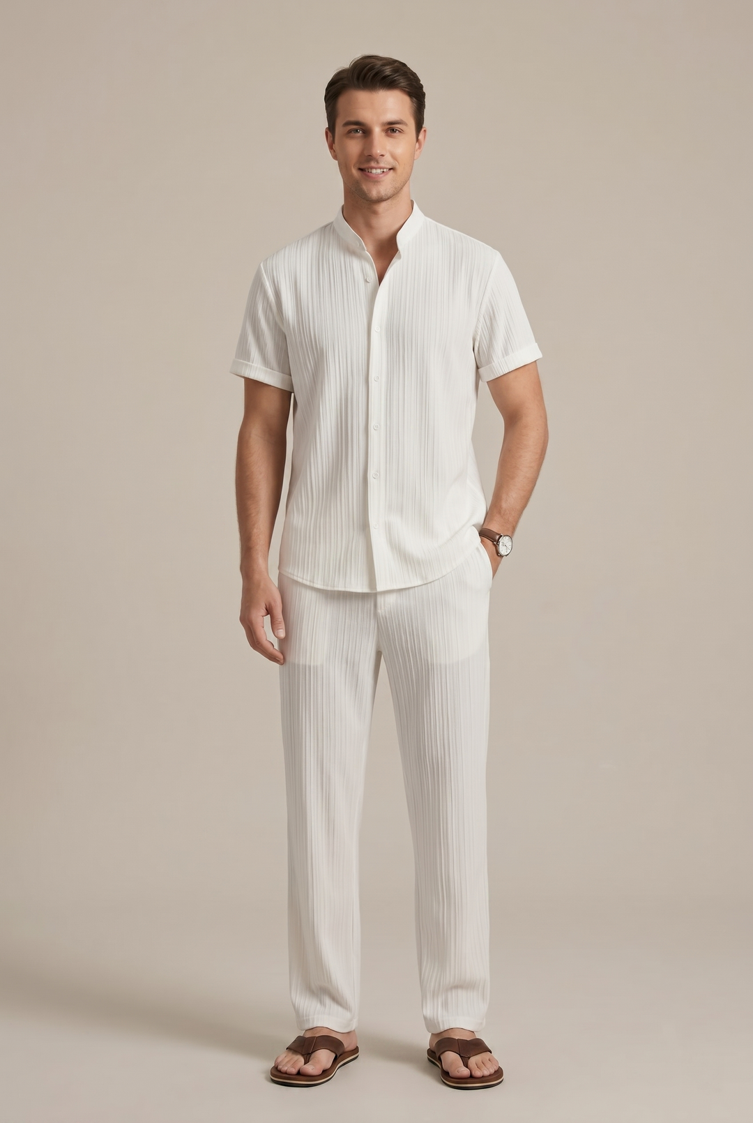 Ensemble Deux Pièces Homme Rayé – Chemise et Pantalon Coupe Décontractée