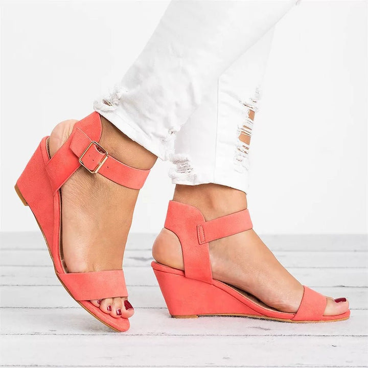 Sandales Femme à Talon Compensé – Bride Cheville Élastiquée & Bout Ouvert