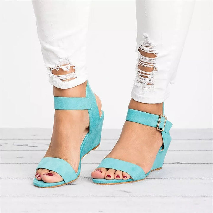 Sandales Femme à Talon Compensé – Bride Cheville Élastiquée & Bout Ouvert