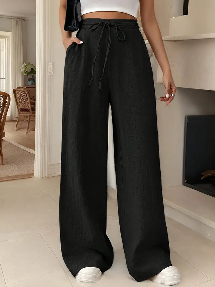 Weite Damenhose aus Baumwolle – Hohe Taille mit Kordelzug