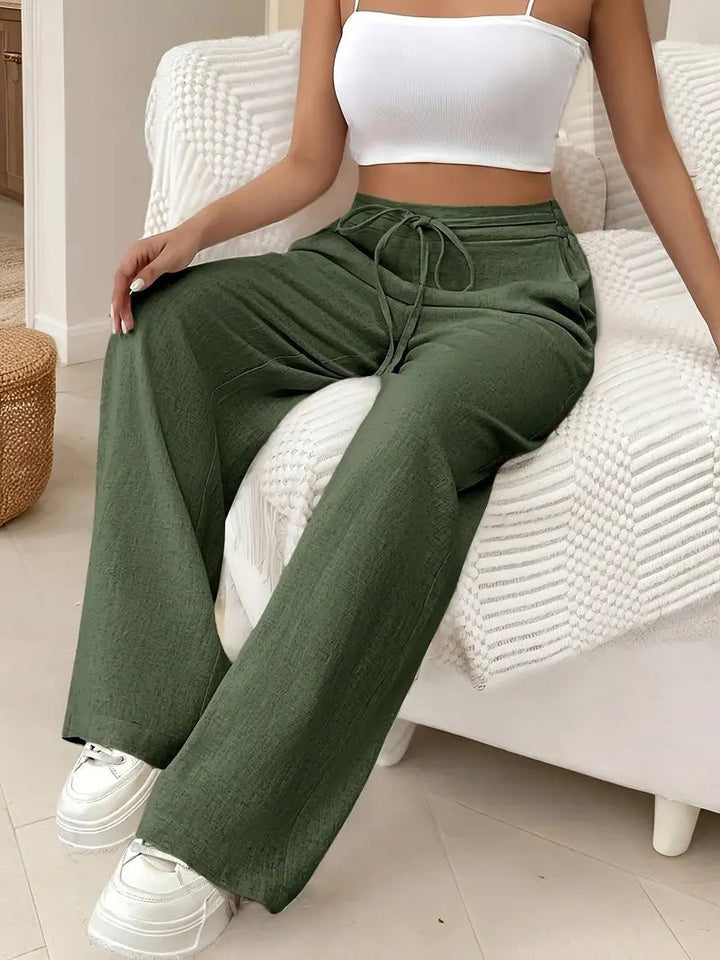 Weite Damenhose aus Baumwolle – Hohe Taille mit Kordelzug
