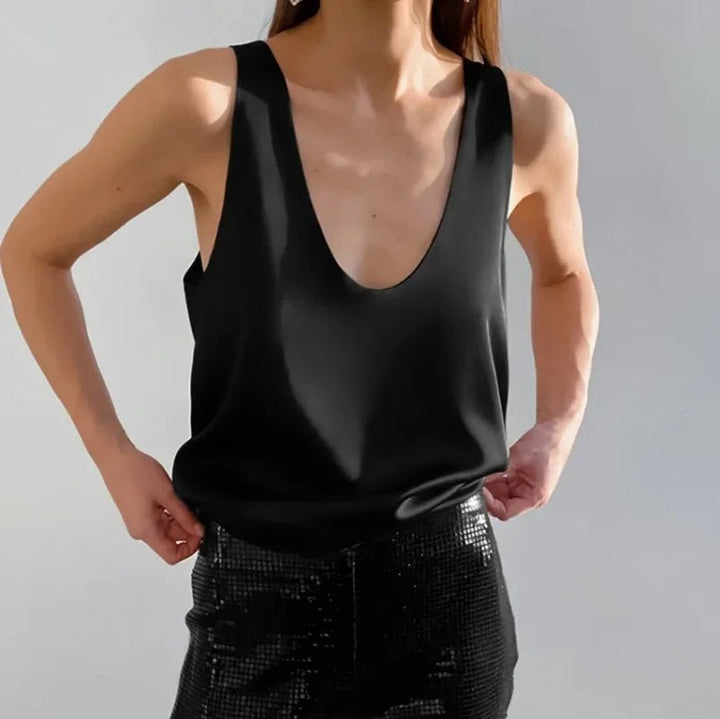 Women's Sleeveless Tank Top – Deep Round Neck, Flowing Fit