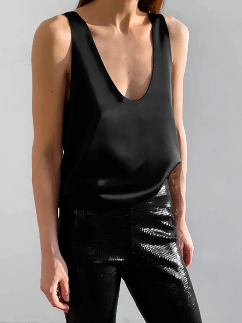 Women's Sleeveless Tank Top – Deep Round Neck, Flowing Fit