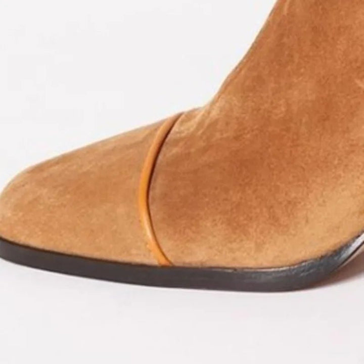 Women's Mid-Calf Boots with Square Toe – Block Heel and Suede Effect