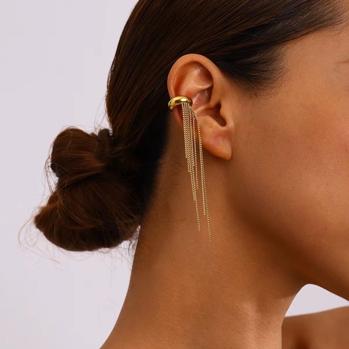 Ear cuff donna in acciaio inox con pendenti – Caduta lunga statement