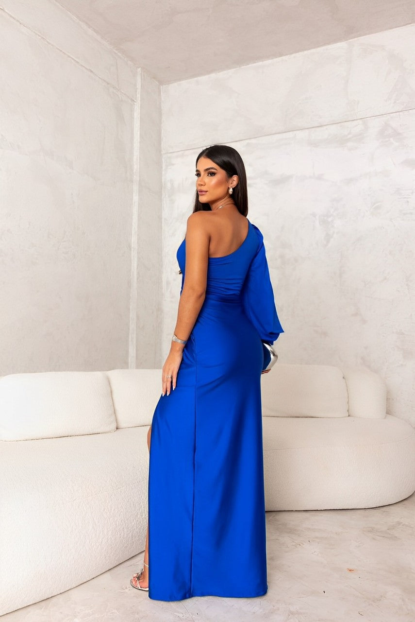 Maxikleid mit einer Schulter für Damen – Figurformender Seitenschlitz