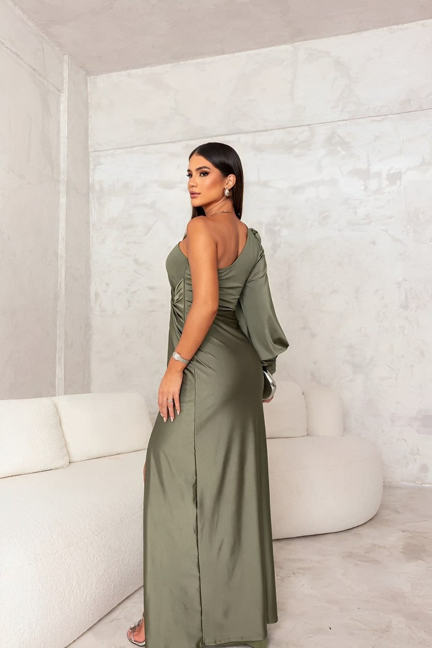 Maxikleid mit einer Schulter für Damen – Figurformender Seitenschlitz
